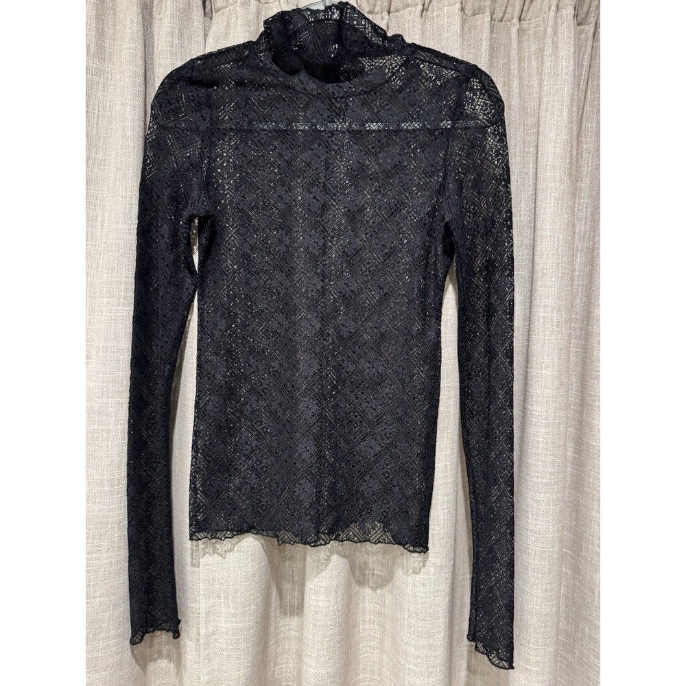Intimately Free People Black Sheer Lace Long Sleeve Mock Neck Top Womens Small